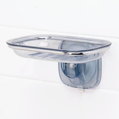 OXO Stronghold Suction Soap Dish: Stainless Steel & Plastic Shower Caddy, Clear, 7.8″ Width