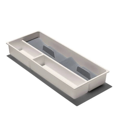 OXO Compact Silverware Organizer: White & Gray Utensil Storage, TPE & Polypropylene, Hand Wash, 16.35″ Depth