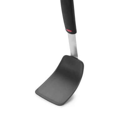 OXO Silicone Flexible Turner: Black Dishwasher-Safe Cooking Spatula, Stainless Steel Handle, 12″ Length