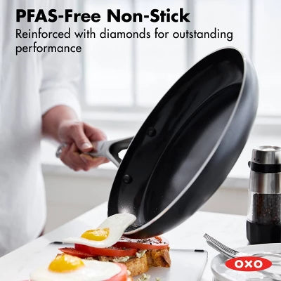 OXO Agility Series 2pk (9.5″ And 11″) Ceramic Nonstick Aluminum Fry Pan Set Black: Dishwasher-Safe, Induction Compatible