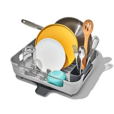 OXO Large Capacity Dish Rack: Gray Freestanding Polypropylene & Stainless Steel Drying Rack For Kitchen
