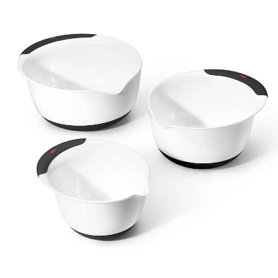 OXO 3pc Plastic Mixing Bowl Set With Black Handles: Dishwasher-Safe, 1.5, 3, 5 Qt. Bowls, Polypropylene, Black