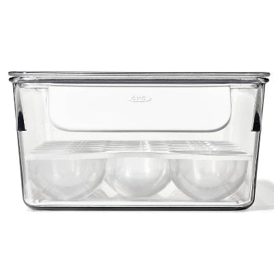 OXO Plastic Egg Bin With Removable Tray White: Refrigerator Egg Organizer & Storage Container, Hand Wash, 14.75″x5.85″x3.2″