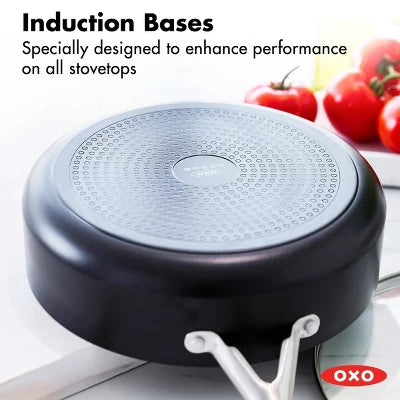 OXO Agility Series 5qt Ceramic Nonstick Aluminum Saute Pan With Lid And Helper Handle Black: Dishwasher-Safe, Induction Compatible