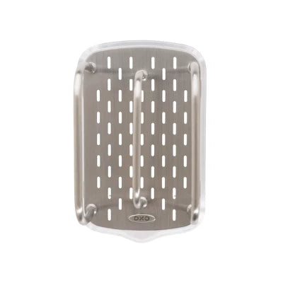 OXO Stainless Steel Sink Sponge Holder: Kitchen Caddy, Light Silver, Spot Clean, 4.25″ Width, Lifetime Warranty
