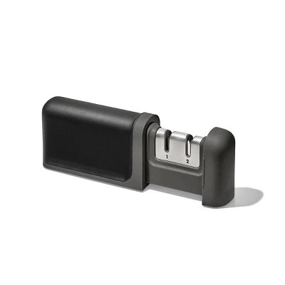 OXO Knife Sharpener: Manual Stainless Steel & Ceramic, Tungsten Carbide, Black, Lifetime Warranty, 5.39″ Length