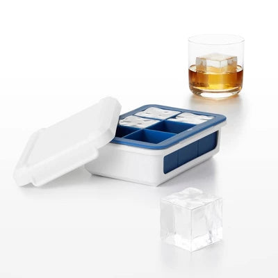 OXO Covered Ice Cube Tray Large Cubes: Silicone & Plastic, 6 Cavities, Dishwasher-Safe, Ice Mold With Lid
