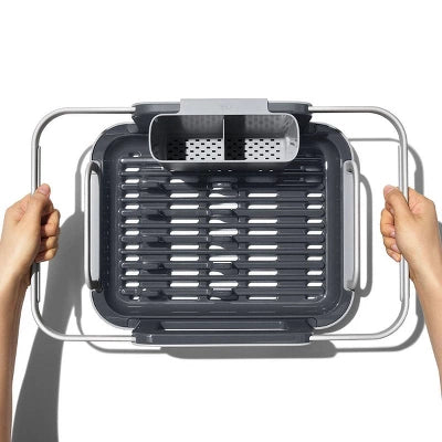 OXO Over The Sink Dish Rack: Aluminum Freestanding Dish Drainer & Sink Caddy, Hand Wash, Gray, 15″x11.5″x5.7″
