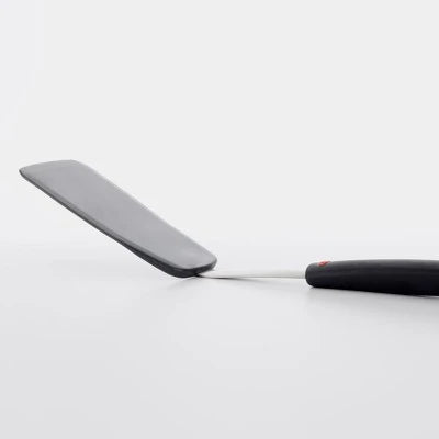 OXO Silicone Flexible Turner: Black Dishwasher-Safe Cooking Spatula, Stainless Steel Handle, 12″ Length