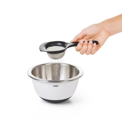 OXO 3″ Mini Strainer: Stainless Steel Mesh, Dishwasher-Safe, Black Handle, Tea & Matcha Sifter, 2.5 Volume Capacity