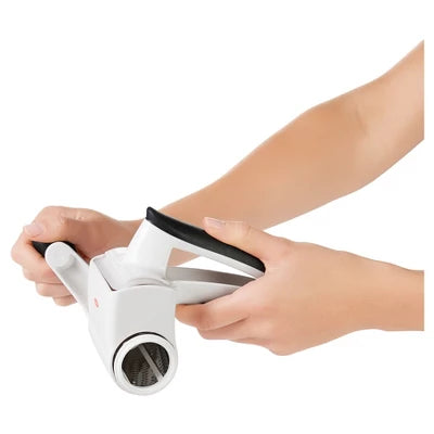 OXO Rotary Cheese Grater: Stainless Steel & Plastic, Handheld, Soft-Grip Handle, Dishwasher-Safe, Best Cheese Shredder