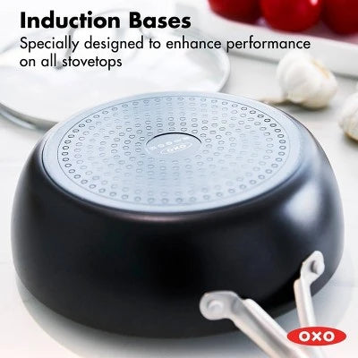 OXO Agility Series 3 Qt” Ceramic Nonstick Aluminum Chef’s Pan With Lid And Helper Handle Black: Dishwasher-Safe, Induction Compatible