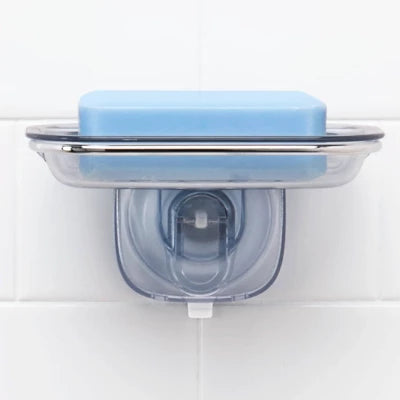 OXO Stronghold Suction Soap Dish: Stainless Steel & Plastic Shower Caddy, Clear, 7.8″ Width