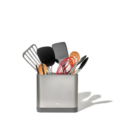OXO Adjustable Stainless Steel Utensil Holder: Kitchen Utensil Caddy, Hand Wash, Silver, 7.3″ Height, 7.9″ Width