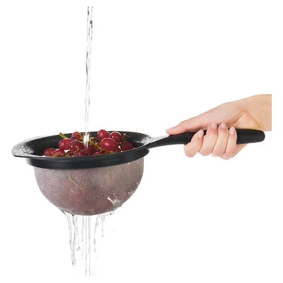 OXO 8″ Strainer: Stainless Steel Fine Mesh, Non-Slip Grip, Dishwasher-Safe, Large Hand Sifter For Baking & Rice