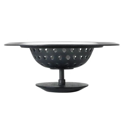 OXO Silicone Sink Strainer With Stopper: Black, Stainless Steel, Kitchen Drain Plug, Dishwasher-Safe, 4.3″ Diameter