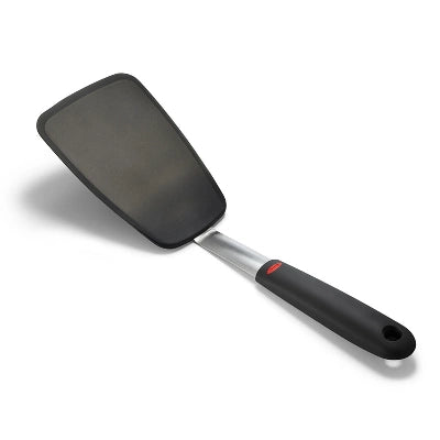 OXO Large Silicone Flexible Turner: Black Cooking Spatula, Dishwasher-Safe, Stainless Steel Handle, 13.3″ Length
