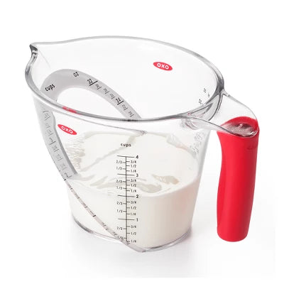 OXO 4 Cup Angled Measuring Cup: Large Liquid Plastic, Dishwasher-Safe, Clear, Lifetime Warranty