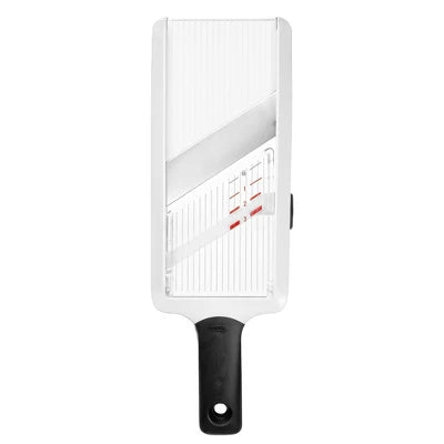 OXO Handheld Mandoline: White Kitchen Slicer, Dishwasher-Safe, ABS & Silicone, 11.3″ Height, 1 Blade, 2 Pieces