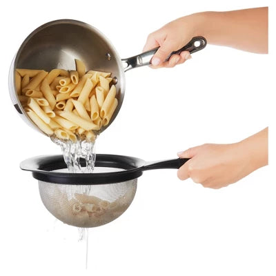 OXO 8″ Strainer: Stainless Steel Fine Mesh, Non-Slip Grip, Dishwasher-Safe, Large Hand Sifter For Baking & Rice
