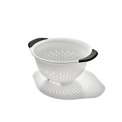 OXO Softworks Colander With Black Handles: 3 Qt White Plastic Strainer, Dishwasher-Safe Kitchen Drainer