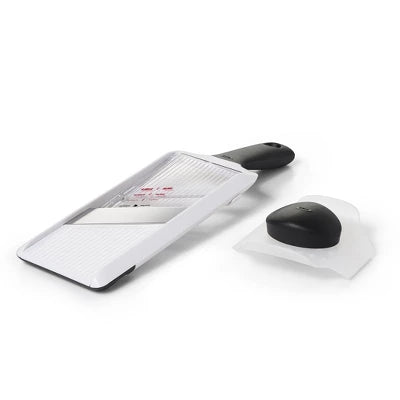 OXO Handheld Mandoline: White Kitchen Slicer, Dishwasher-Safe, ABS & Silicone, 11.3″ Height, 1 Blade, 2 Pieces