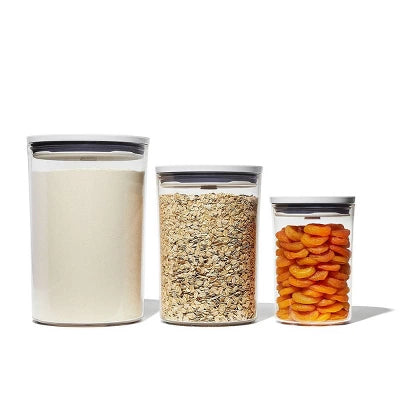 OXO POP 3pc Plastic Airtight Round Canister Food Storage Container Set White