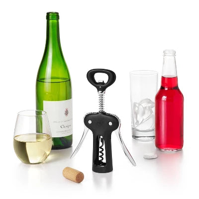OXO All In One Winged Corkscrew: Manual Zinc Wine Bottle Opener, Hand Wash, Black
