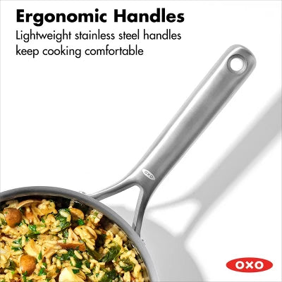 OXO Mira 3.57qt Tri-Ply Stainless Steel Multi Clad Chef’s Pan With Lid: Ceramic Nonstick, Dishwasher-Safe, Induction Compatible