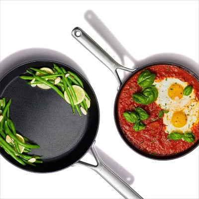 OXO 2pc Ceramic Pro Non-Stick Frypan Set Gray: Aluminum Cookware, Dishwasher-Safe, Induction & Gas Compatible