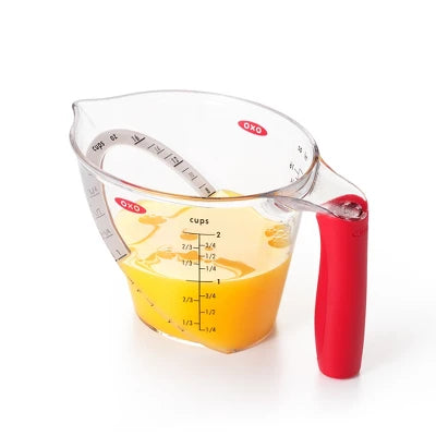OXO 2 Cup Angled Measuring Cup: Clear Plastic, Dishwasher-Safe, Lifetime Warranty, 7″ Width, 4.1″ Height