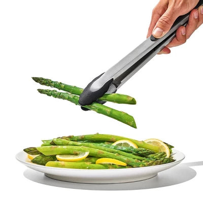 OXO 12″ Tongs With Nylon Head: Stainless Steel, Locking Mechanism, Dishwasher-Safe Cooking Tongs, Black