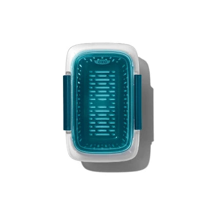 OXO Prep And Go 1.9c Food Storage Container With Colander: Leakproof, Dishwasher & Microwave-Safe, Blue