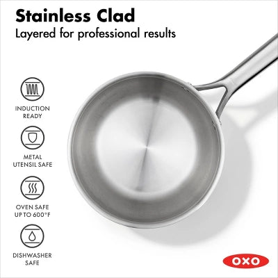 OXO Mira 3.57qt Tri-Ply Stainless Steel Multi Clad Chef’s Pan With Lid: Ceramic Nonstick, Dishwasher-Safe, Induction Compatible