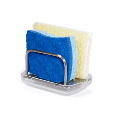 OXO Stainless Steel Sink Sponge Holder: Kitchen Caddy, Light Silver, Spot Clean, 4.25″ Width, Lifetime Warranty