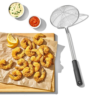 OXO Stainless Steel Scoop And Strain Skimmer Black: Dishwasher-Safe Skimmer Spoon, 14.6″ Length, 5.4″ Head Diameter