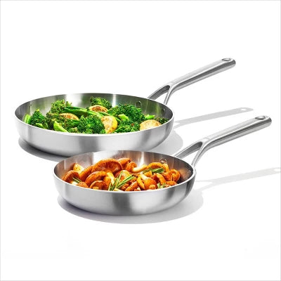 OXO 2pc Mira Tri-Ply Stainless Steel Frypan Set Silver: Cookware Set, Kitchen, Dishwasher-Safe, Gas & Induction Compatible