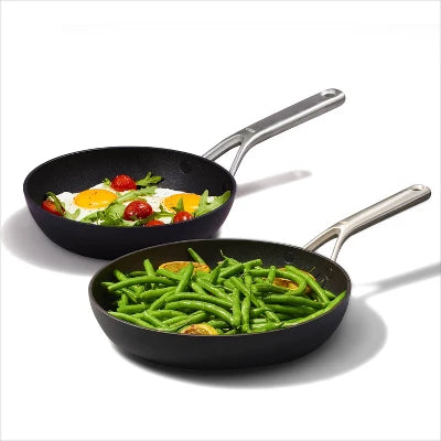 OXO 2pc Ceramic Pro Non-Stick Frypan Set Gray: Aluminum Cookware, Dishwasher-Safe, Induction & Gas Compatible