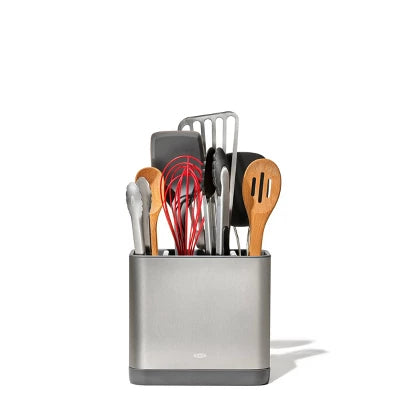 OXO Adjustable Stainless Steel Utensil Holder: Kitchen Utensil Caddy, Hand Wash, Silver, 7.3″ Height, 7.9″ Width