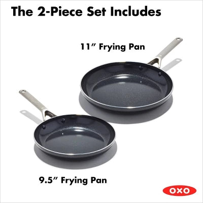 OXO Agility Series 2pk (9.5″ And 11″) Ceramic Nonstick Aluminum Fry Pan Set Black: Dishwasher-Safe, Induction Compatible