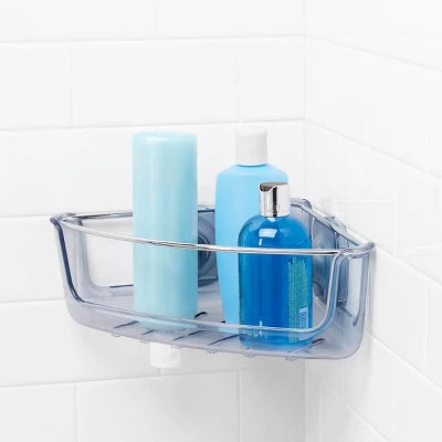 OXO Stronghold Suction Corner Basket: Stainless Steel & Plastic Shower Organizer, Bath Storage