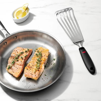 OXO Fish Turner 13.65″x3.5″: Stainless Steel Slotted Cooking Spatula, Dishwasher-Safe, Black Handle