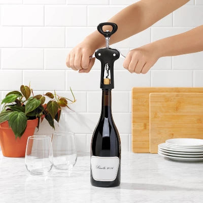 OXO All In One Winged Corkscrew: Manual Zinc Wine Bottle Opener, Hand Wash, Black