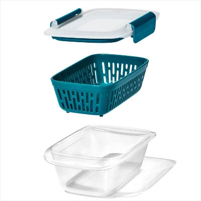 OXO Prep And Go 1.9c Food Storage Container With Colander: Leakproof, Dishwasher & Microwave-Safe, Blue