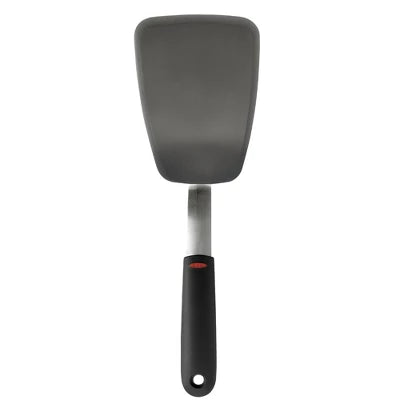 OXO Large Silicone Flexible Turner: Black Cooking Spatula, Dishwasher-Safe, Stainless Steel Handle, 13.3″ Length