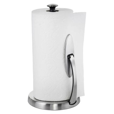 OXO Simply Tear Paper Towel Holder: Freestanding Black Kitchen Roll Holder, Stainless Steel & Rubber, 13.25″ Height