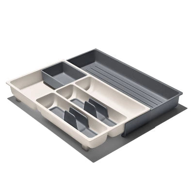 OXO Expandable Utensil Drawer Organizer: Gray Kitchen Storage, Hand Wash, TPE & Polypropylene, 16.35″ Depth, 9.91″ Width